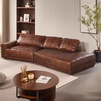 Canapé une place de style vintage, rétro français, en cuir véritable huilé, pieds en bois, forme octogonale, convertible pour dormir