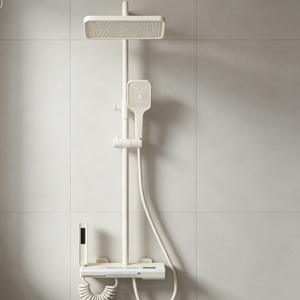 Rubinetto <span class=keywords><strong>Doccia</strong></span> Moderno KAWAL in Ottone Spazzolato a Tre Maniglie, Set Completo con Luci, <span class=keywords><strong>Vetro</strong></span> Temperato, Termostato Digitale Intelligente - Product Image 6