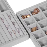 Boîte de rangement portable et élégante pour bijoux, présentoir, organisateur de tiroirs de commode et de placard, empilable, en velours