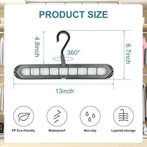 Inthetrend Clothing Organizer 9 Hole Magic 360 Rotating PP Plastic Injection Molded Multi-Functional Folding Wall Mounted - Product Image 2