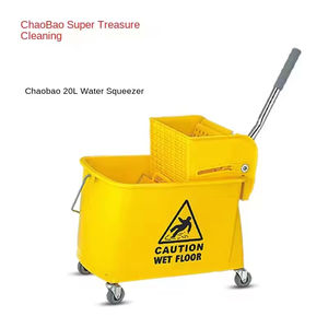 Chariot de nettoyage avec roues, seau à essorage simple ou double en plastique pour hôtel et restaurant, chariot de ménage - Product Image 2