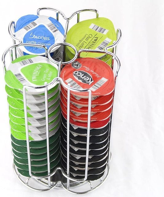 Home Office 360 Degree Metal Iron Rotating Pod Tower Tassimo Coffee Capsule Holder with 64pcs Tassimo Capsules