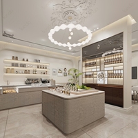 Présentoir de parfums sur mesure pour boutique avec étagères cintrées et esthétique de boutique de parfums