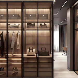 Luxury <strong>Wardrobe</strong> With <strong>Mirrored</strong> Doors Italy Style <strong>Black</strong> Wood Closet Bedroom Smart <strong>Wardrobe</strong> Cabinet - Product Image 4