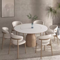 130cm 120cm 150cm 3 pieds rond en pierre frittée Table à manger en bois massif intégré RotaryTurntable Table Table en frêne massif meubles
