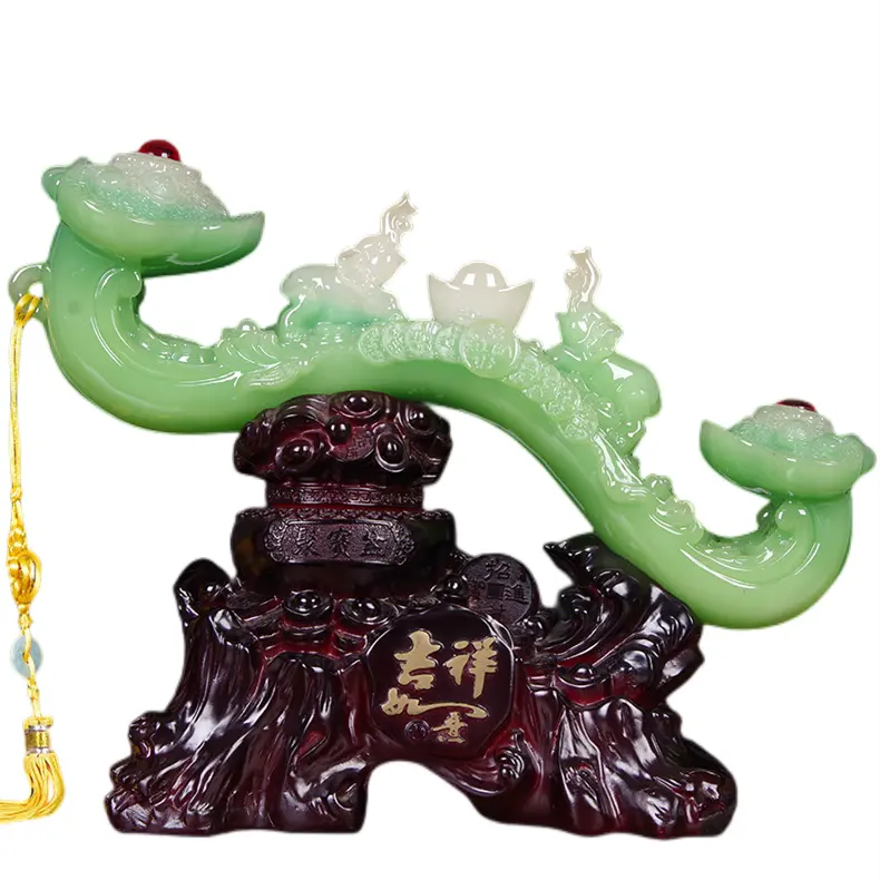 中国風水フォーチュンエメラルドルイ民俗工芸品彫刻オフィス家の装飾ギフト風水樹脂翡翠Ruyi像