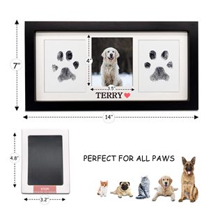 Pet Memorial Paw Print Keepsake Frame, DIY Inkless Paw Stamp Wooden Photo Frame for Dog &amp; Cat <strong>Remembrance</strong> <strong>Gift</strong> - Product Image 3