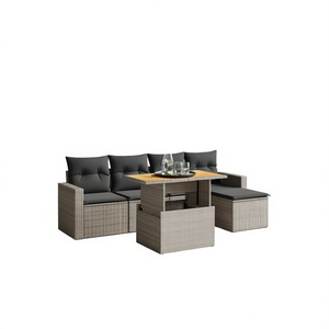 Conjunto de Sofá de Jardín Gris de Ratán para 4 Personas con Almacenamiento, Muebles de Exterior de Diseño Contemporáneo - Product Image 1