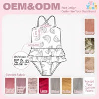 Maillot de bain une pièce pour petites filles, imprimé arc-en-ciel vif, jupe à volants étagés, dos croisé, fines bretelles, maillot de bain doux pour la peau