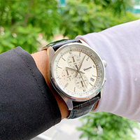 Montre à quartz chronographe vintage pour homme, échelle tachymétrique, cadran crème, bracelet en cuir à motif crocodile, montre-bracelet de date pour affaires