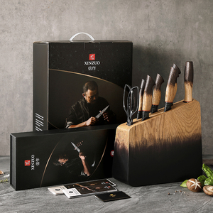 Set di coltelli da cucina affilati in acciaio Damasco dal design innovativo con supporto in legno - Product Image 3