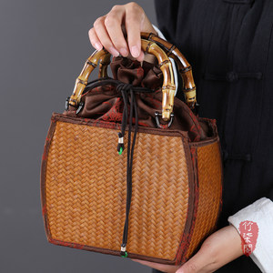 Bamboo Woven Handbag Xiangyun Yarn Traditional Chinese Style Tote Bag For Women - Product Image 4