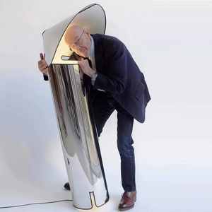 Lampada da Terra Minimalista Moderna di Design Italiano a Forma di Cappello in Acciaio Inossidabile per Camera da Letto e Soggiorno con Attacco E27 e Sorgente Luminosa a LED - Product Image 4