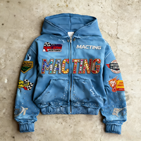 Sweat à capuche et sweat-shirts pour hommes en coton French Terry, avec fermeture éclair, strass, délavage acide et impression DTG, OEM