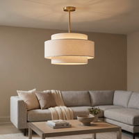 Plafonnier semi-encastré en laiton avec abat-jour en tissu à 3 couches, luminaire suspendu moderne pour salon et maison