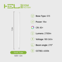 Tubo LED T8 180-265V 18W, Lámpara LED de Alto Lumen Sin Parpadeo con Cubierta de PC, Reemplazo Directo para Tubo Fluorescente Tradicional