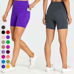 Shorts de sport décontractés personnalisés pour femmes, sexy, pour la gym, le fitness et le yoga, avec poches, vente en gros, effet froncé, extensibles, sans coutures, en Spandex - Product Image 1