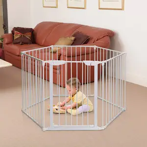 190-inch Extra Wide Baby Gate Playpen Pet Gate For Stairs Doorway 8-Panel Fireplace Fence With Walk-Through Door In 2 Direct