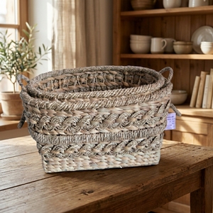 Boho Style Handwoven Utility <b>Basket</b> Set Natural Woven Organizer Bins for Pantry Kitchen <b>Laundry</b> and Home Decor - Product Image 1