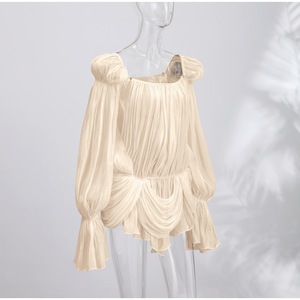 <span class=keywords><strong>Vestido</strong></span> de cóctel plisado con hombros descubiertos, manga acampanada, cintura ajustada y bajo asimétrico para mujer, novedad de verano 2026 - Product Image 3