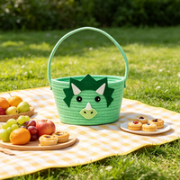 Panier circulaire portable moderne personnalisé pour enfants, motif dinosaure de dessin animé, avec poignées, en tissu écologique, design multifonctionnel pour
