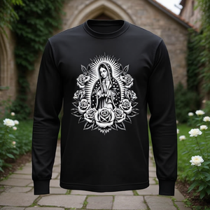 Camiseta de Manga Larga con Diseño Floral de la Virgen de Guadalupe, Arte Religioso - Product Image 3