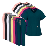 Ensemble de Blouses Médicales Personnalisées à Col en V en Polyester et Spandex pour Femmes, Vente en Gros, Marque Privée, Uniformes de Mode pour Infirmières, Hôpital