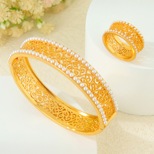 Nouvel Arrivage : Parure de Bijoux Perles Tendance Plaqué Or 21 carats, Bracelets et Bagues Élégants pour Mariage Arabe et Fêtes Féminines - Product Image 4