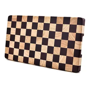 Wooden Chopping Board with Checkerboard Pattern With Handles Meat Cheese Charcuterie Board Wood Cutting Board Butcher Block