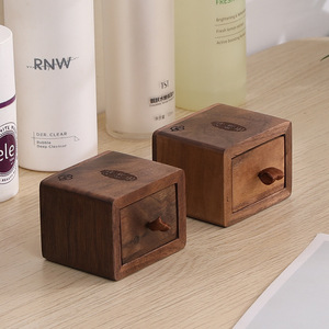 Walnut Jewelry <b>Box</b> Square <b>Vintage</b> Style With Drawer For Home Storage - Product Image 3