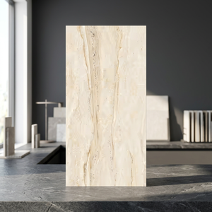 Azulejos de porcelana cerámica Dyna Beige 800x1600mm con líneas doradas, diseño de mármol de alto brillo para pisos de proyectos de lujo. - Product Image 2