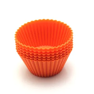 LFGB Barato Personalizado Reutilizável Flor Forma Bolo Ferramenta De Cozimento Liso Redondo Silicone Cupcake Moldes