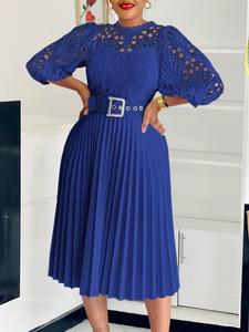 Robe plissée en dentelle crochet pour <span class=keywords><strong>femme</strong></span>, grande taille, manches longues, idéale pour l'église ou les soirées – Collection Automne (Vente en gros) - Product Image 2