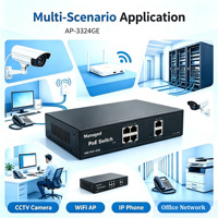 Switch PoE Gestionado por Web con Puerto de Enlace Ascendente 2GE y 4GE Gigabit, 60W, Switch Ethernet Gestionado Integrado para Cámaras IP CCTV, Punto de Acceso WiFi 3324GE