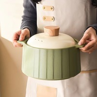 Casserole à double oreilles résistante aux hautes températures sans revêtement Pot à soupe en céramique multi-capacité avec couvercle pour cuisinière à gaz