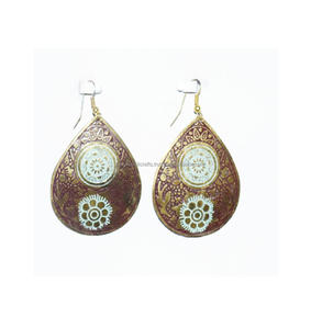 Pendientes de Estilo Boutique Redondos y Ovalados Pequeños de Turquesa de Nueva York 2025, Pendientes Redondos Huecos de Metal Dorado con Turquesa para Mujer - Product Image 4