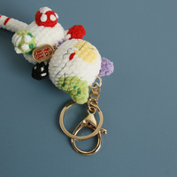 Porte-clés chat chanceux en crochet coloré fait à la main avec étiquette 'Zhaocai' pour décoration de sac jouets en peluche porte-clés