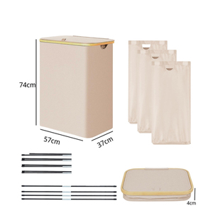 3 phần quần áo bẩn hampers cho giặt tre xử lý chia giặt giỏ giặt <span class=keywords><strong>Hamper</strong></span> với nắp - Product Image 2