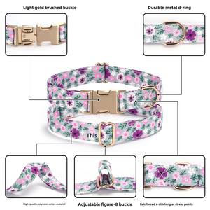 Neues Luxuriöses Blumenmuster Verstellbares Hundehalsband mit Hellgoldener Metallschnalle Personalisiertes Graviertes Haustierhalsband für Kleine Mittlere und Große Hunde - Product Image 4