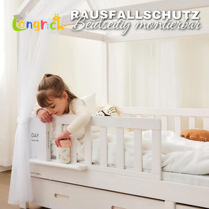 Letto in legno massello <span class=keywords><strong>90x200</strong></span> cm Montessori piano bianco vassoio libro protezione caduta doghe 4 pezzi decorativo per bambini - Product Image 5