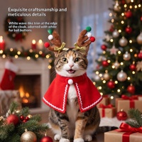 Ensemble Cape et Bandeau à Cornes de Noël pour Animaux de Compagnie – Costume Festif pour Chats et Chiens, Motif Uni avec Bandeau à Cornes et Cape
