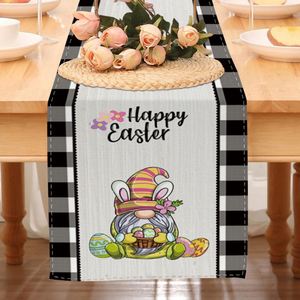 Lindo Camino de Mesa con Estampado a Cuadros de Gnomos para Pascua, Decoración Festiva para Cocina y Comedor - Product Image 1