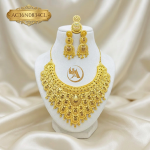 Vintage 22K Gold Plated Bridal Choker Necklace Set for Women's Nigerian <b>Wedding</b> Jewelry - Product Image 1