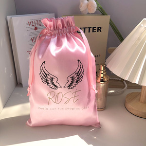 Hot Sale Custom Logo Printed Color Luxury High Quality Satin Drawstring <b>Bag</b> Hair Clothing Shopping Gift <b>Dust</b> Pink Satin Pouch - Product Image 4