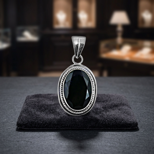 Art Palace Handmade <b>Rose</b> Gold 925 Silver <b>Black</b> Onyx Oval Charm Pendant for Women-Classic Religious Style Rajasthan Origin - Product Image 4
