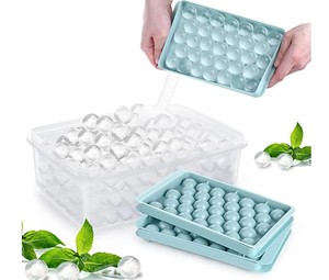 Bandeja de cubitos de hielo de plástico de forma redonda al por mayor con moldes de tapa 18 cavidades 33 cavidades pequeña bola redonda Fabricación de cubitos de hielo con tapa - Product Image 1