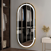 Miroir LED mural pleine longueur, cadre ovale en alliage d'aluminium, miroir de dressing pleine longueur pour chambre, salon, hôtel