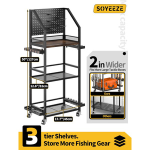 Support de rangement pour cannes à pêche de garage, peut contenir 12 cannes à pêche, chariot de pêche mobile à roulettes, support de rangement pour moulinets et matériel de pêche. - Product Image 2