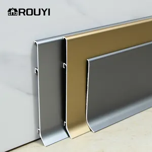 Papan Skirting aluminium logam hitam 60/100/120, papan Skirting logam hitam mudah dipasang