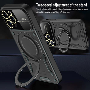 Armor Kickstand funda magnética de protección de lente grande para iPhone carga inalámbrica funda de soporte Invisible para iPhone14 15 Pro